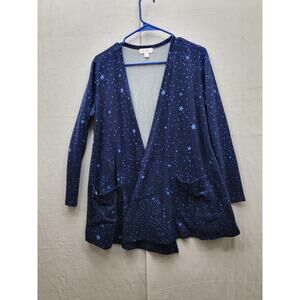 NWOT Sz L, Lula roe Caroline blue stars cardigan w/pockets
